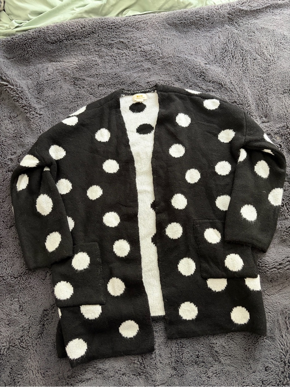 Maeve Black and White Polka Dot Oversized Open-Front Cardigan